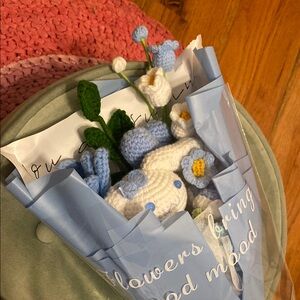 Blue and White Crochet Sanrio Flower Bouquet